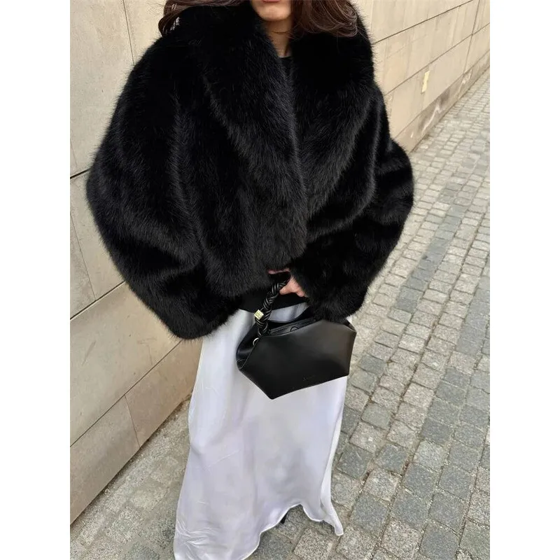 أزياء الشتاء أبلى للنساء التلبيب عالية الخصر الدافئة فضفاضة طويلة الأكمام تخفيف معطف الإناث الفراء ريشة 2025 #6