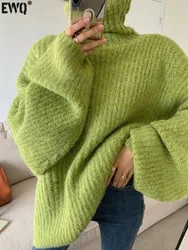 [EWQ] Solid Simple Long Sleeve Turtleneck Knitted Sweater Loose All-match Casual Women Thick Jumper 2024 Autumn New Tide 16O3187