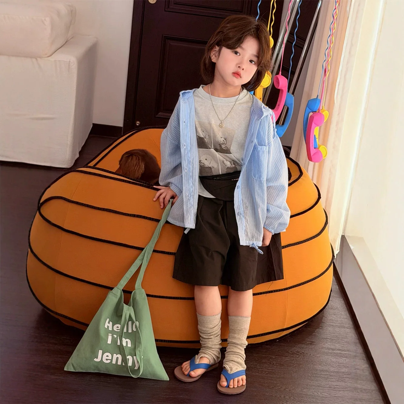 

2026 Summer New Korean Kids Hoodie Striped Tencel Sun Protection Jacket Boy Girl Thin Comfortable Air Conditioner Shirt