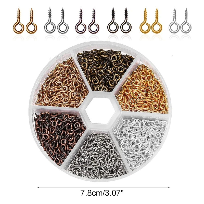 600Pcs 6 Colors Mini Screw Eye Needle Hooks Alloy Ring Nails Eyelet Screw Thread Hooks for DiIY Earrings Making Crafts Projects