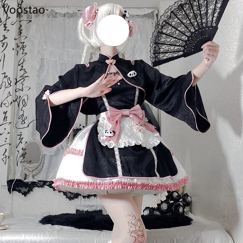 

Vintage Kawaii Lolita Princess Jsk Dress Sweet Women Cute Panda Apron Maid Cosplay Waistcoat Strap Dress Girls Gothic Y2k Set