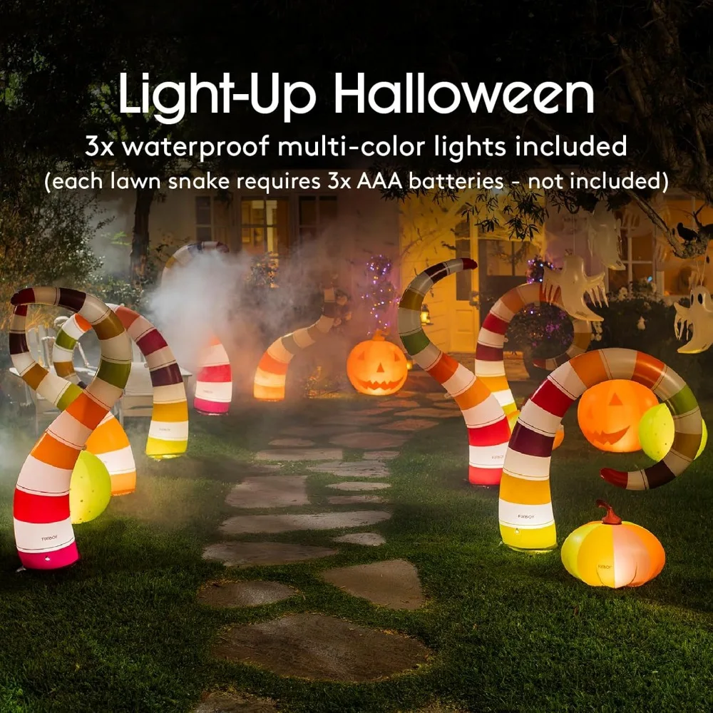 Serpiente inflable gigante iluminada para decoraciones de Halloween aterradoras, adecuada para uso interior y exterior, paquete de 3