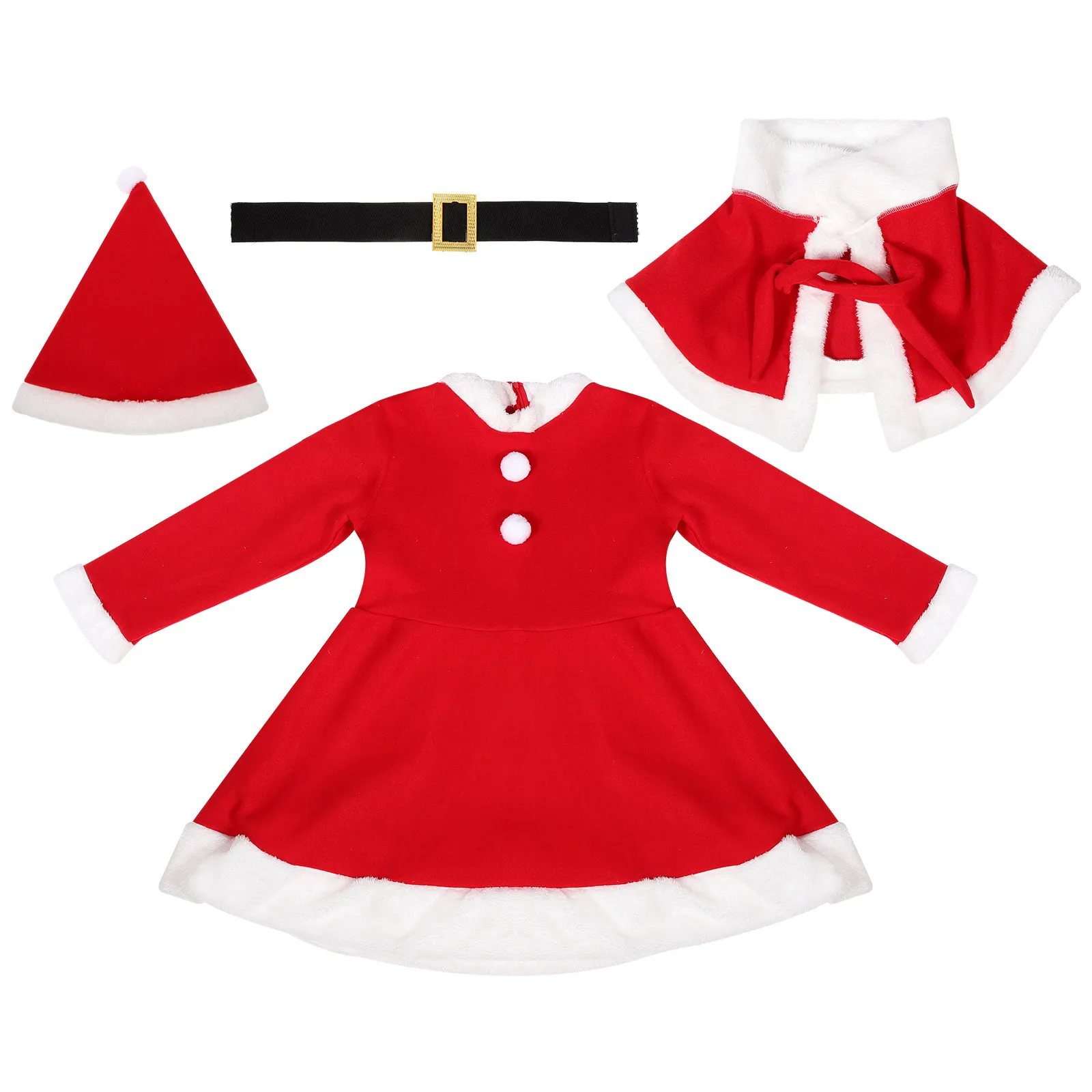 

Комплект из 1 предмета: Рождественский костюм Санты для девочек, платье с длинными рукавами, шаль, пояс, шляпа, из мягкой теплой полиэстеровой ткани, рождественский наряд для детей