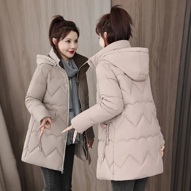 2024 New Women Jacket Casual Snow Wear Hooded Long Parkas Korean Warm Thick Winter Cotton Padded Coats Puffer Jacket Outwear