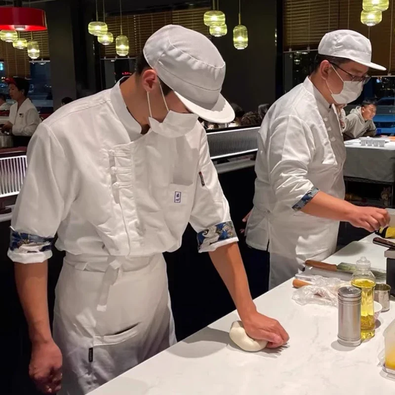 Uniformes de Chef de estilo chino, Tops de trabajo de cocinero de cocina de manga corta transpirables de verano Unisex, abrigo de Chef de restaurante para hornear en Hotel