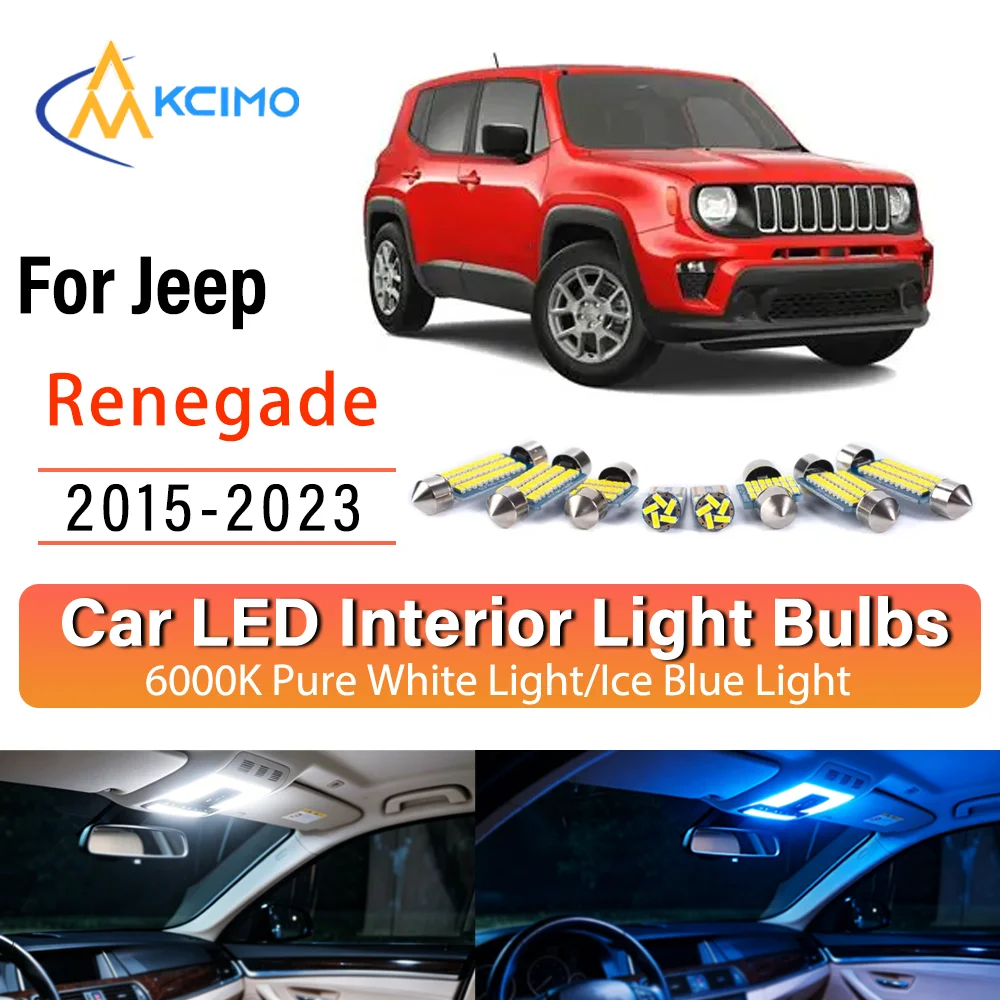 Kit d'éclairage intérieur LED à lueur persistante Plug & Play pour Jeep Renegade 2015-2023 – Remplacement des lampes de dôme, de cartographie, de coffre et de habitacle – Amélioration