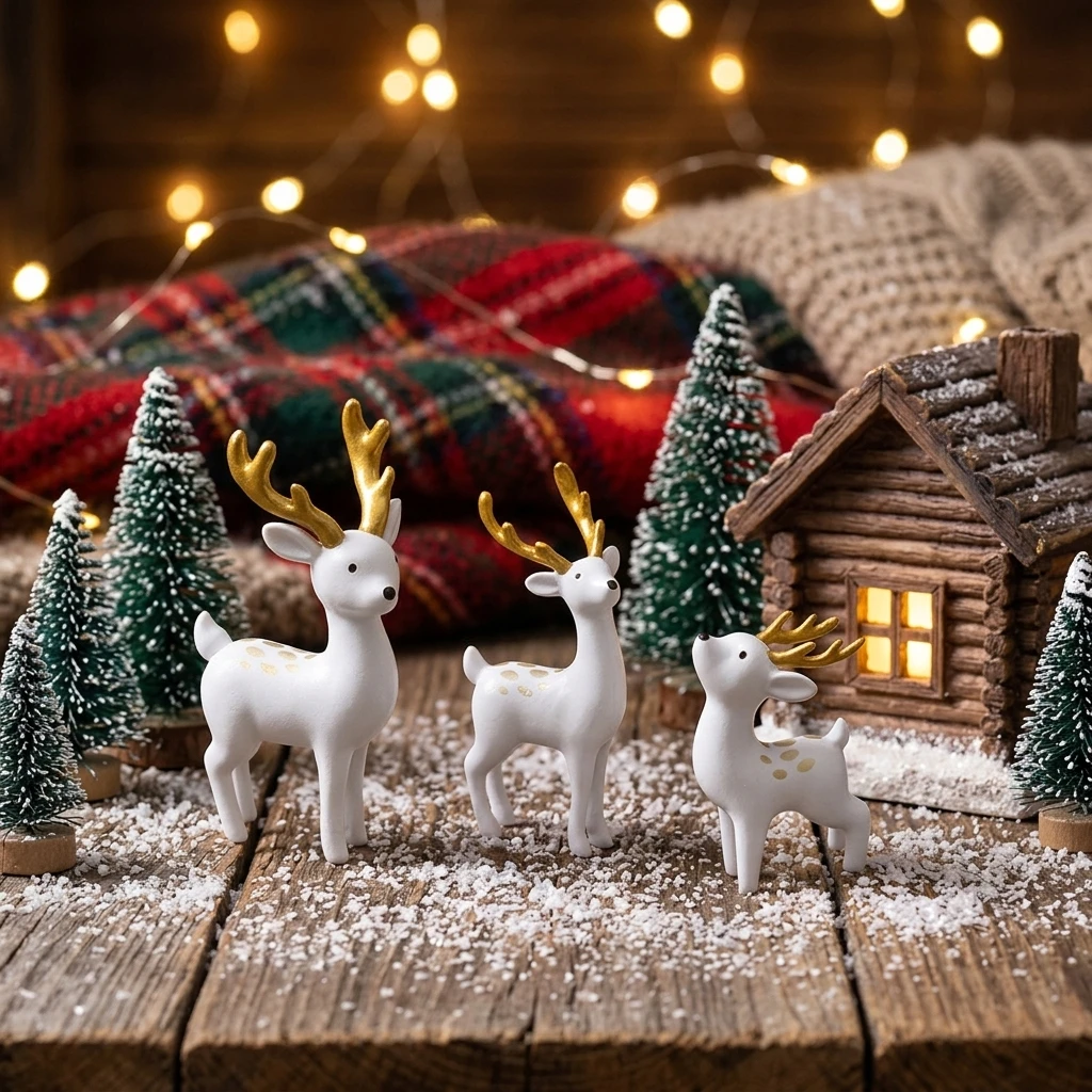 Miniature Reindeer Figurines Decorative Snow Deer Models for Christmas Village DIY Winter Landscape Home Tabletop Decor