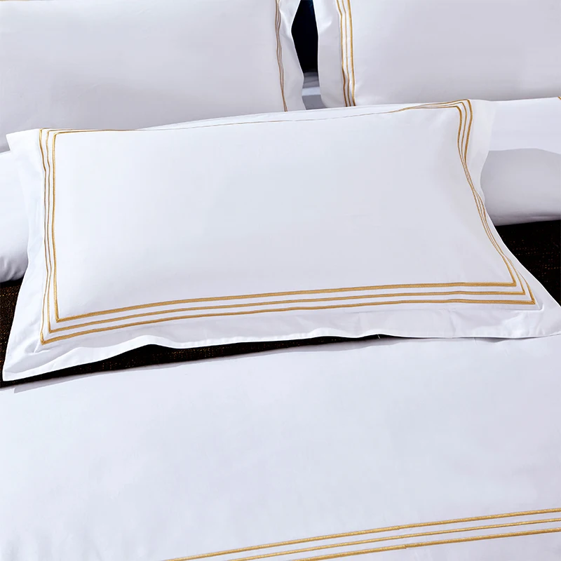 1Set Luxury 100% Egypt Cotton Gray 5 Stars Hotel Bedding Set Pure Cotton Satin Strip Bed Line Duvet Cover Sheet 3/4pcs