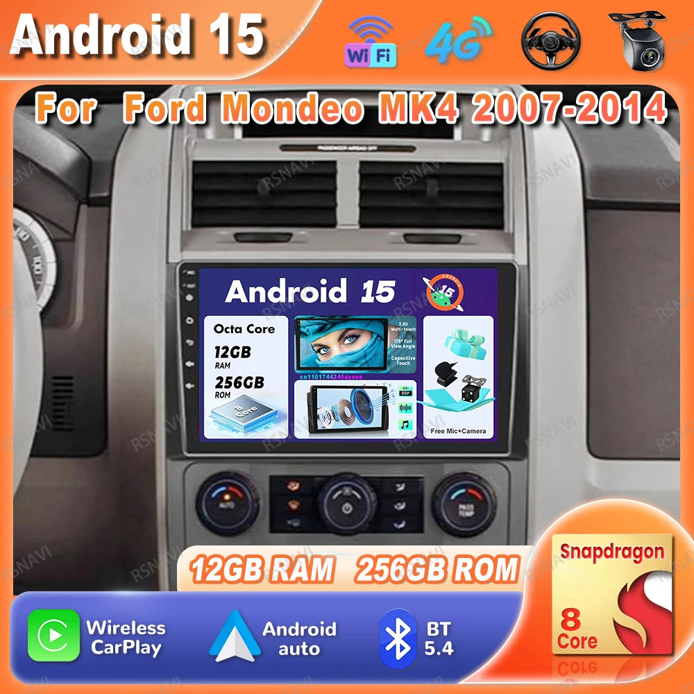 

Автомобильный радиоприемник Android 15 для Ford Mondeo MK4 2007-2014 8-ядерный AI Voice 360 камера 9/10 дюймов DSP WIFI + 4G QLED мультимедиа RDS Qualcomm