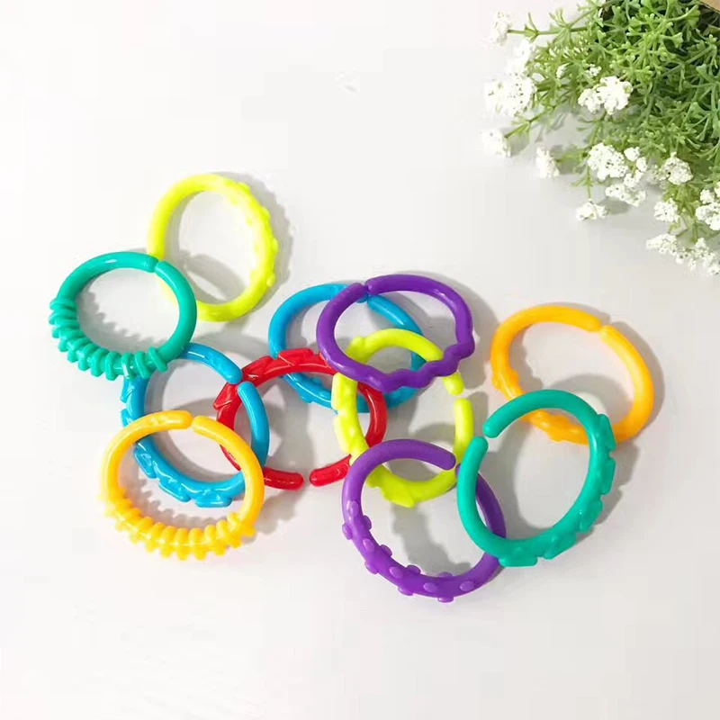 24pcs Bebê Stroller Rainbow Loop Gancho Silicone Food Grade Anel De Borracha Dental Mão Aperto Conexão Anel Stroller Accessoris