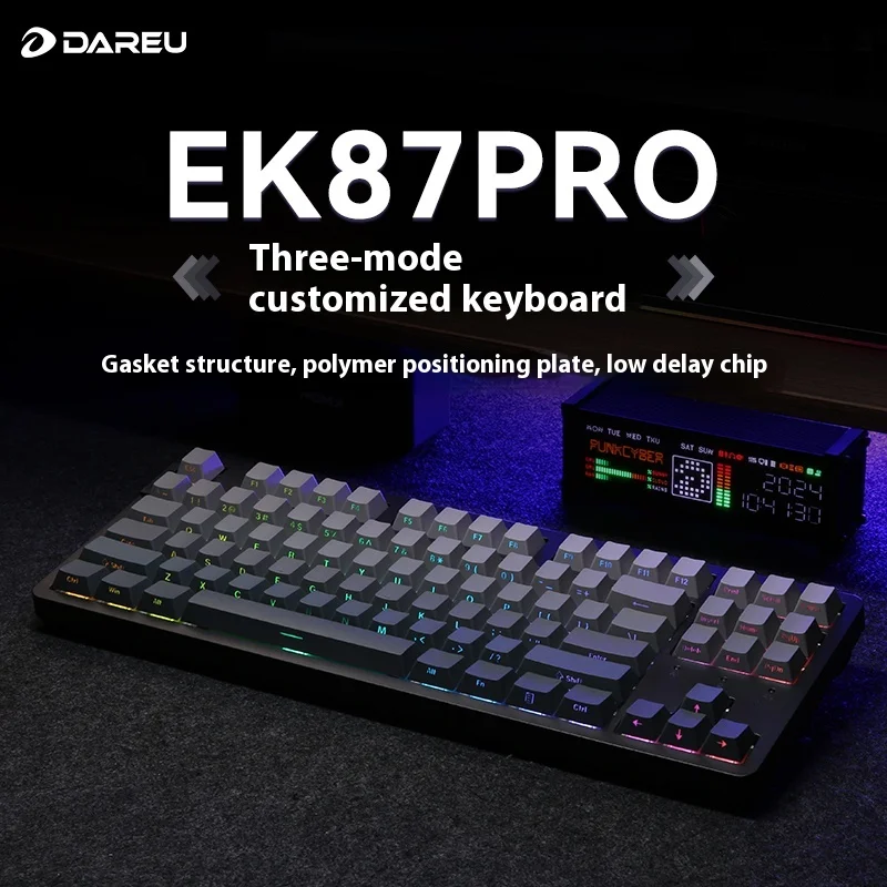 

Проводная/Беспроводная/Bluetooth клавиатура Dareu Ek87pro с тремя режимами, механическая клавиатура, прокладка, конструкция, полная замена, запись на стороне