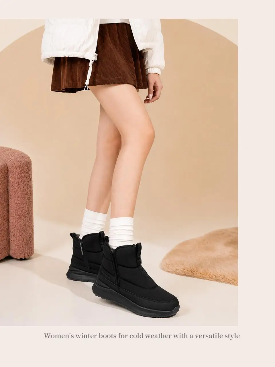 Baasploa Damen-Winter-Schneestiefel, warme Plüsch-Stiefeletten für Damen, bequeme, rutschfeste Baumwollschuhe mit Reißverschluss, wasserabweisende Freizeitschuhe – Detail 13