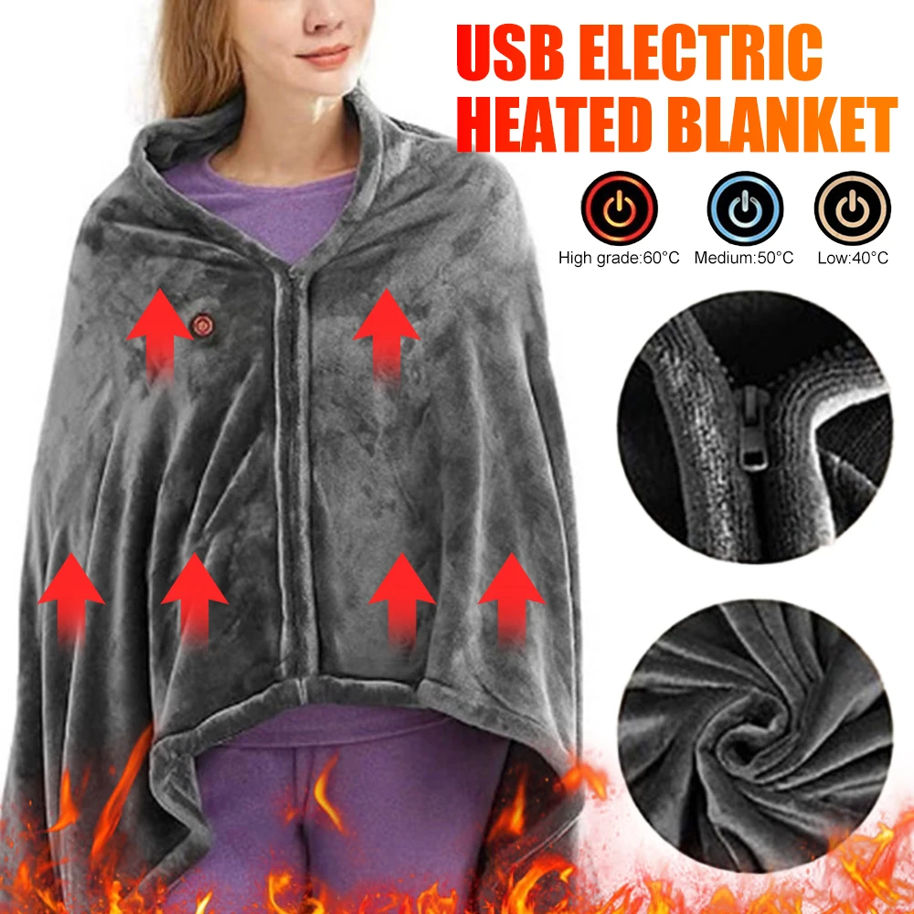 USB Electric Heated Blanket 3 Heating Levels Fleece Heated Blanket Wearable Heating Electric Vests Fast Heating Coral Blankets