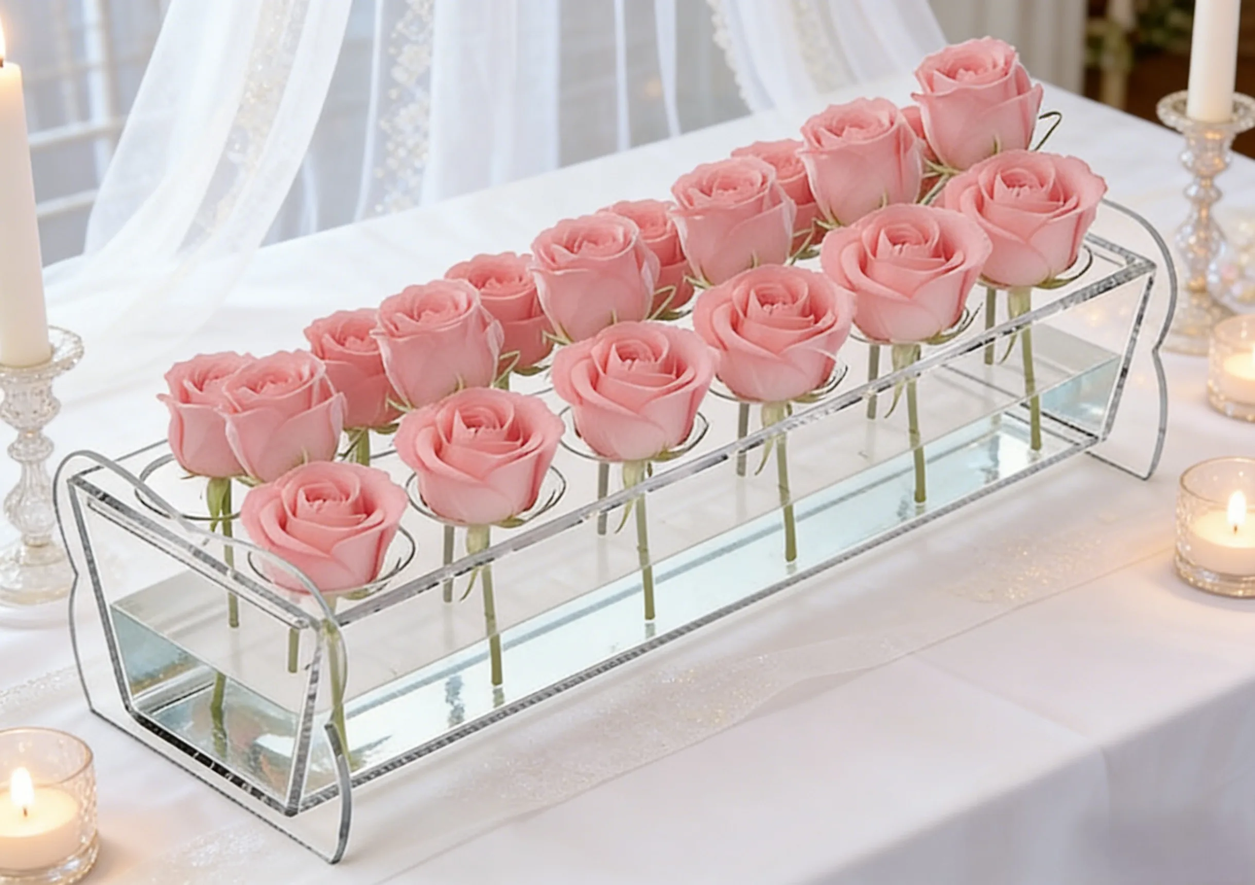 Acrylic Rectangular Vase with Transparent Body and 12 Holes to Allow Consistent For Flower Distribution in Centerpiece Building