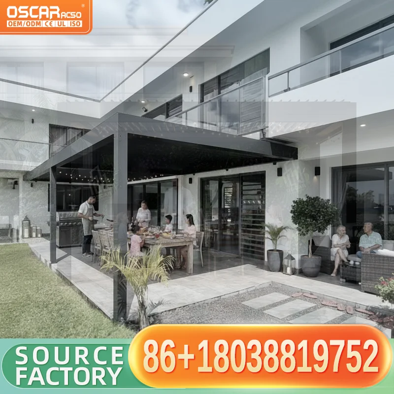 Outdoor Aluminium Four corner Tent Electric Pavilion Courtyard Villa Terrace Garden Use pergola