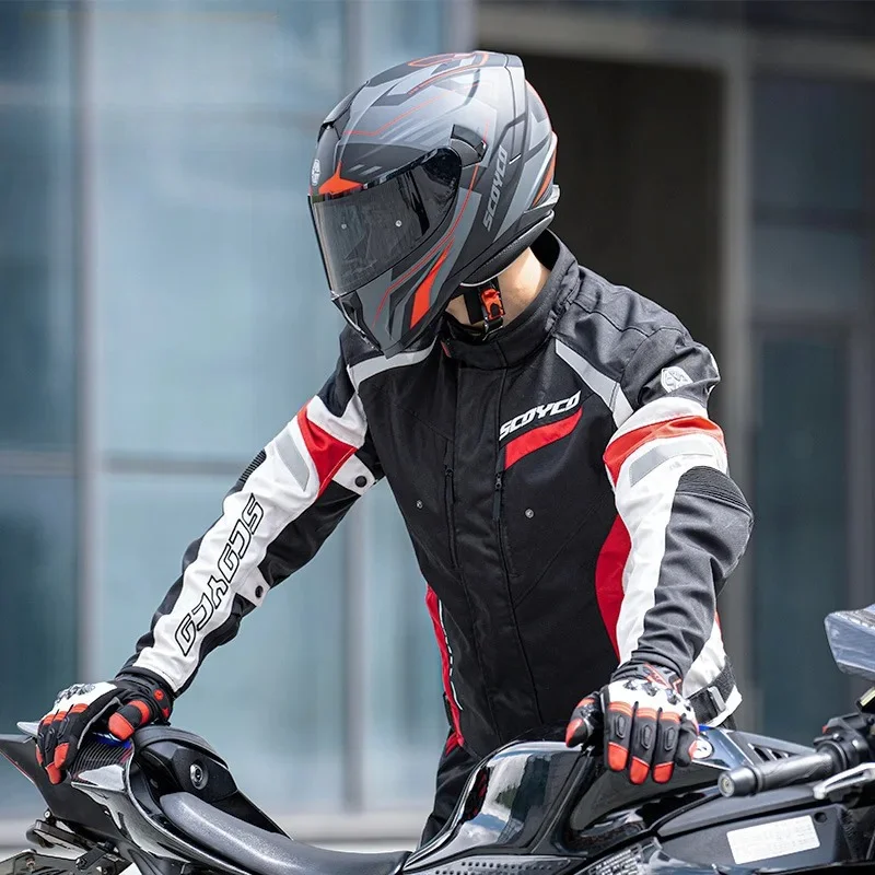 SCOYCO Motorcycle Jacket with Reflective Strips CE Certified Cycling Gear for Street Adventure Night Safety