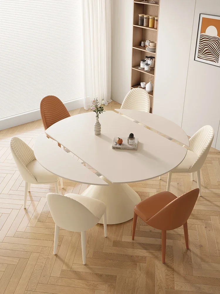 

Light luxury rock dining table and chair combination modern simple round table household circular turntable