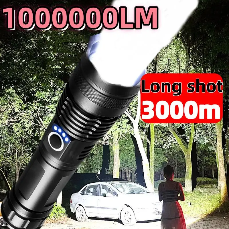 1000000LM Super Bright White Laser Flashlight Waterproof Zoom Torch Rechargeable Outdoor Work Light Fishing Camping Lantern