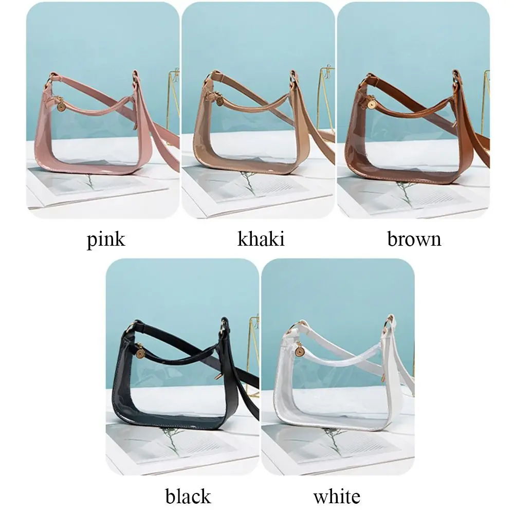 Candy Color Transparent Shoulder Bag Daily Zipper PVC Clear Jelly Bag Small Purses Women Girls