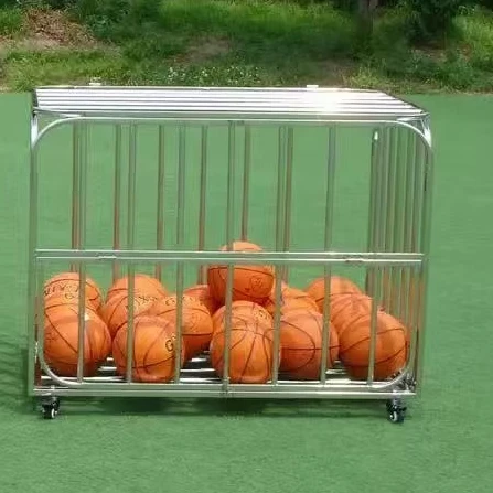 

Stainless Steel Portable Mobile Folding Cart Ball Frame Outdoor Sports Usage-Basketball Storage Basket Football Box Soccer Ball