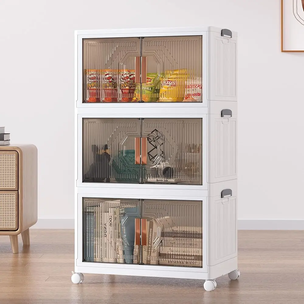 

19 Gal Stackable Storage Bins With Lid, 3 Pa Plastic Collapsible Storage Cabinet, Foldable Folding Box Organizer/Storage