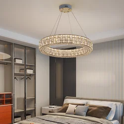 Modern Round Crystal LED Chandelier Designer Stainless Steel Golden Silver Single Ring Chandelier Dining Room Lighting Fixtures