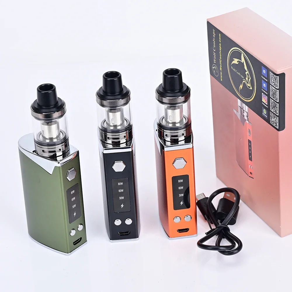 Wolfcoolvape 80W Starter Mod Kit Vape 2000mAh Bateria E-Cigarette Box Mod com 2ml Tanque de recarga superior E-Cig Vape Starter Kit