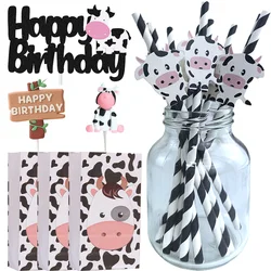 Farm Animal Party DIY Decorations Paper Straws Bags and Cake Toppers For Kids Baby Shower Cow Barn Farm Birthday Party Supplies