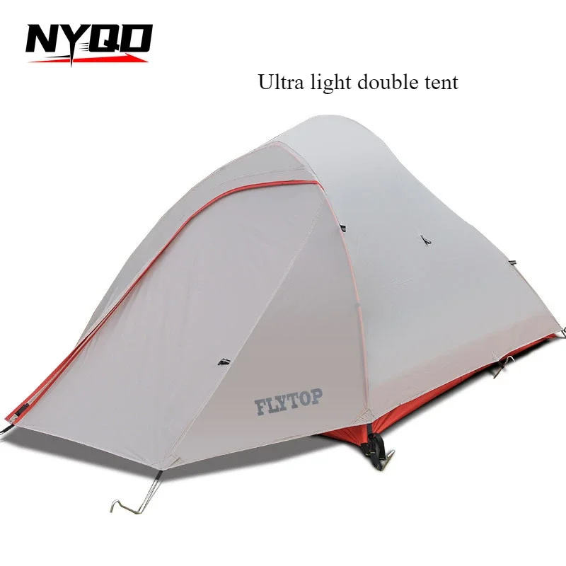 Feituo Tent Outdoor Nylon Coated Silicon Double Layer  Aluminum Pole Anti-rainstorm Field Camping Tent Single Pole Light