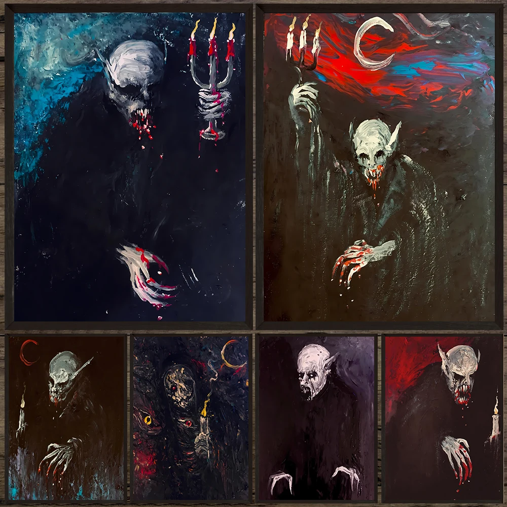 

Terrifying Vampires In The Night Abstract Wall Art Canvas Painting Horror Gothic Dark Fantasy Art Poster Print Home Decoration