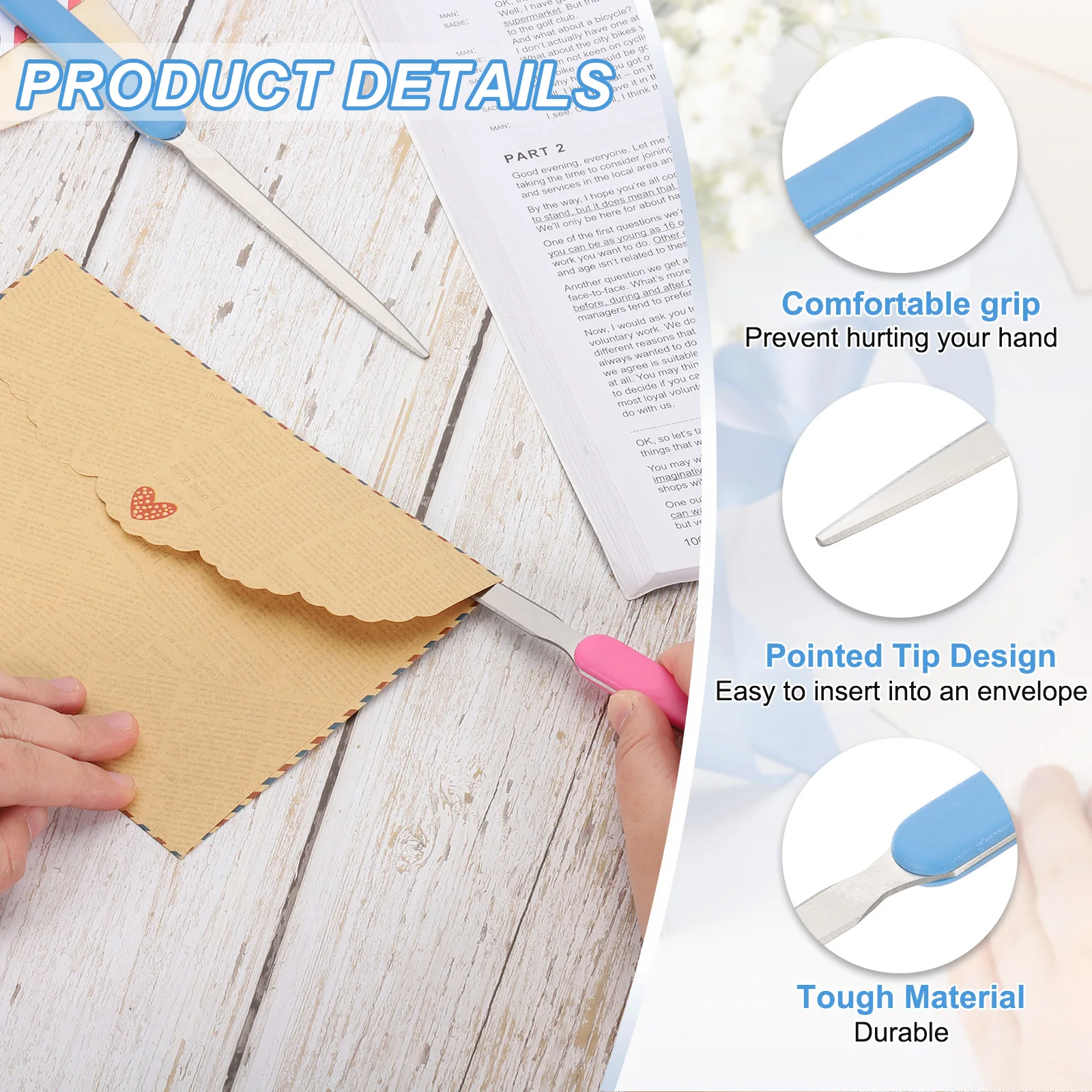 2-8Pcs Letter Opener Stainless Steel Lightweight Handle Envelope Opener Mail Opener Letter Slitter for Package Box Open 4Colors