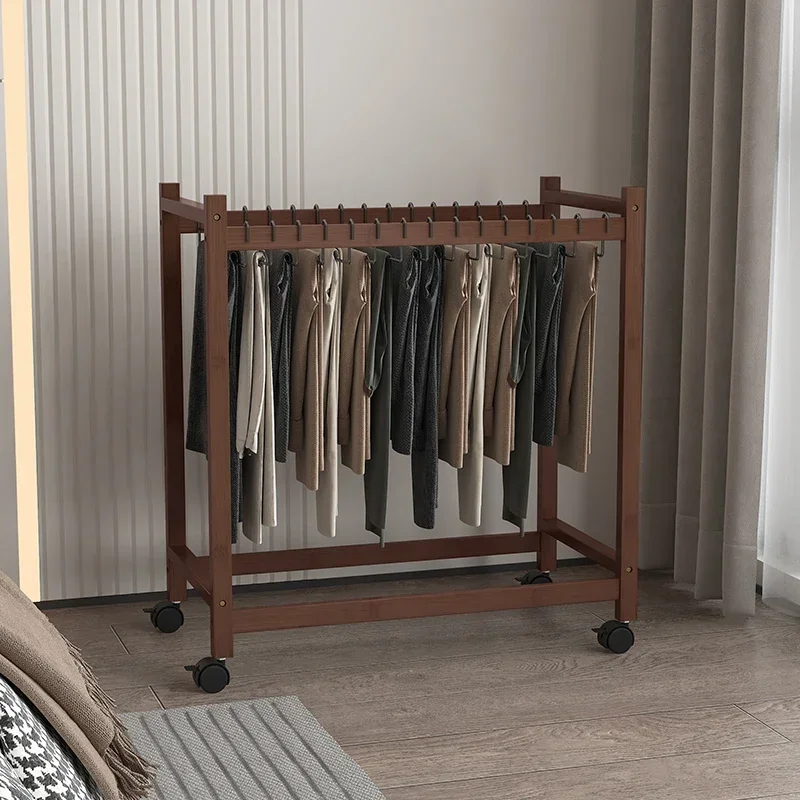 Movable Wooden Pants Organizer, Heavy-Duty Garment Rack, Smooth Finish Trousers Hanger, Large Stable Clothing Stand