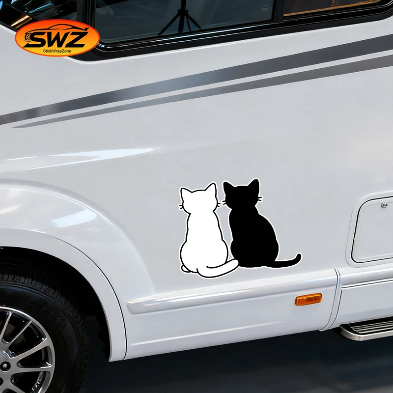 

Cute Couple Cats Car Sticker – Black & White Cat Silhouette Decal for Car Window, Bumper, Laptop | Waterproof PVC