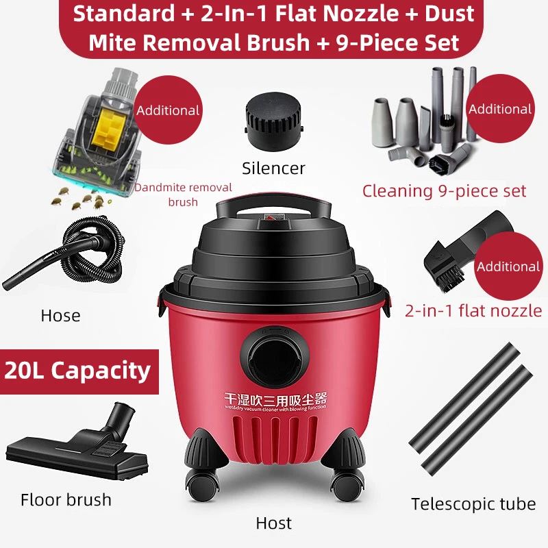 20L Dry/Wet/Blow Vacuum Cleaner 15L Wet/Dry Handheld Bucket Vacuum Cleaner Dust Collector Multifunctional Home Car Commercial