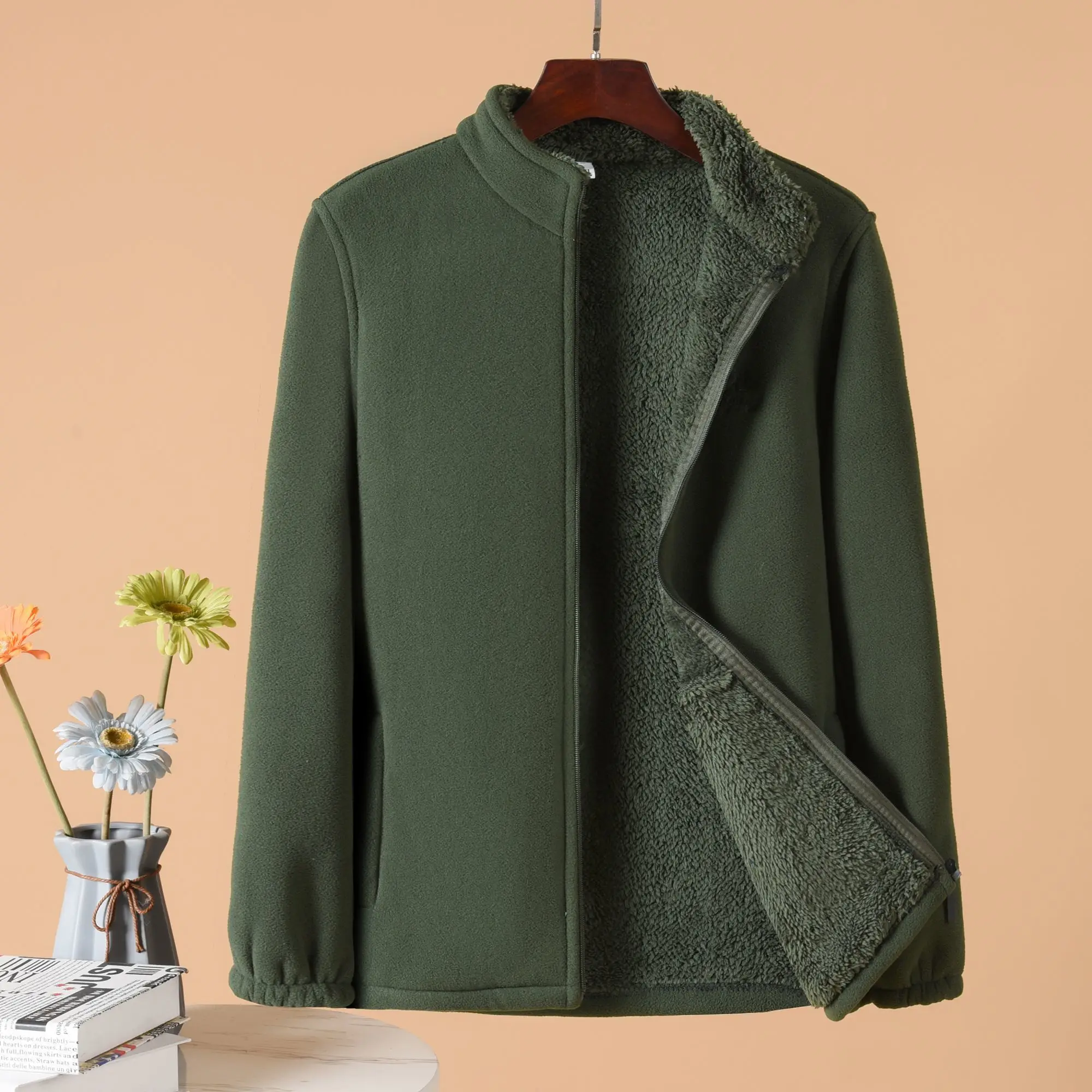 

Mens Warm Thickened Velvet Polar Fleece Jacket Cardigan For Elderly Middle Aged Autumn Winter Loose Sweatshirt Coat