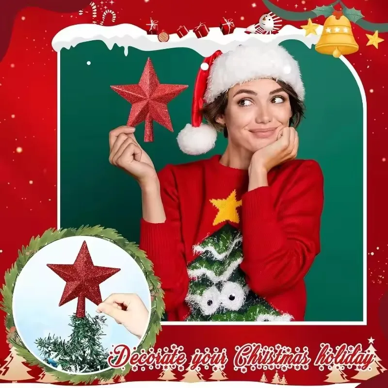 

Seasonal Holiday Supplies Red Tree Top Star (15cm): Christmas Home Room Hanging Decor – Perfect for Navidad & DIY Gifts