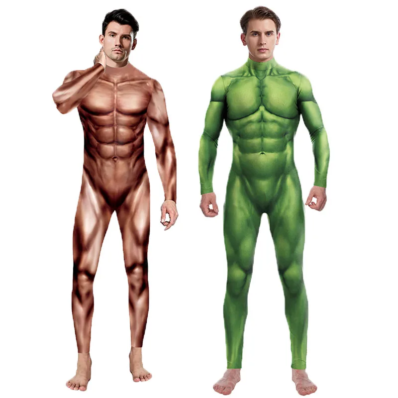 

Zawaland Bodysuits for Man Cosplay Purim Animal Costume Stretch Jumpsuits Printed Human Muscle Clothing Catsuit Jumpsuits