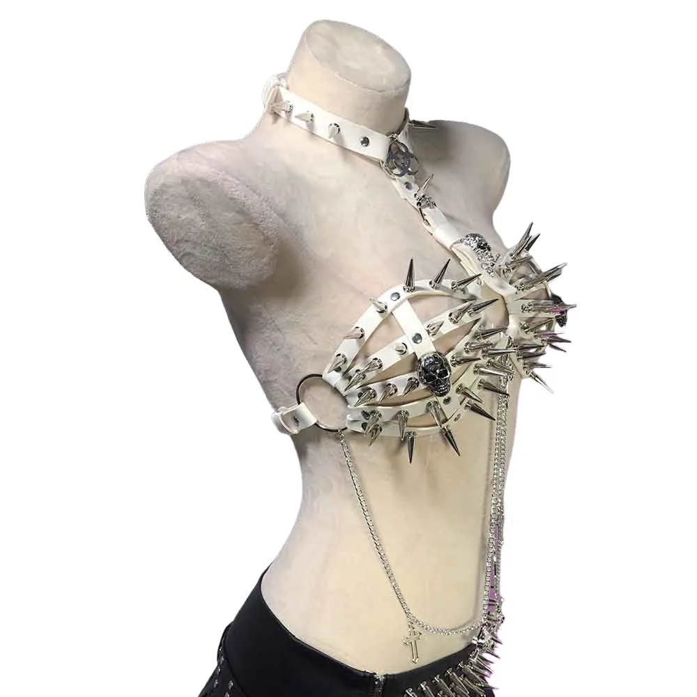 Goth Tops with Spikes Boho Spiked Grunge Gothic Tank Women's Festival Bra Emo Clothing Punk Rock Clothes Y2K T-shirt