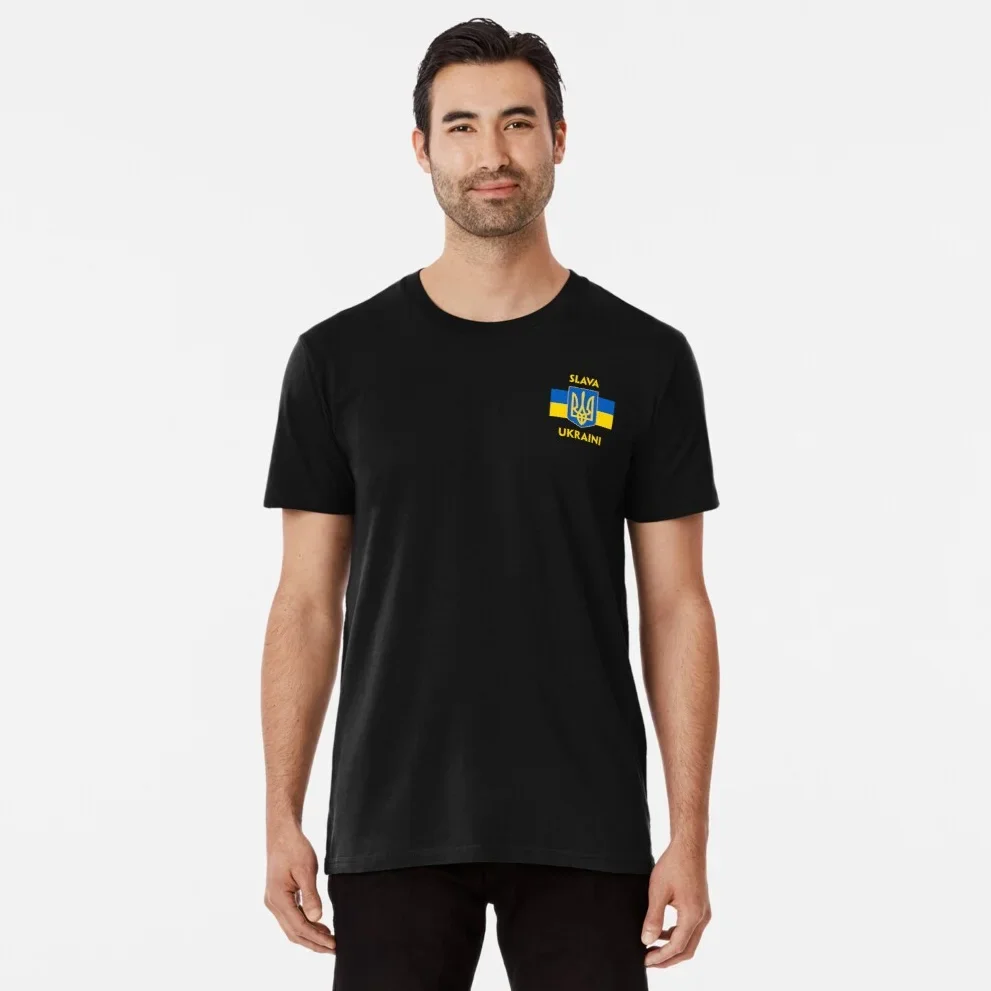 Slava Ukraini! Ukrainian Salute Ukraine Trident Flag T-Shirt. New 100% Cotton Short Sleeve O-Neck Casual Mens T-shirt Streetwear
