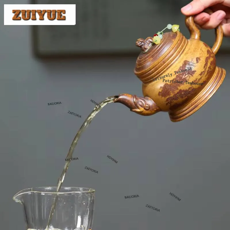 

410ml Vintage Yixing Purple Clay Teapots Handmade Lion Pot Raw Ore Dragon Bone Gold Sand Mud Kettle Zisha Tea Set Tea Items