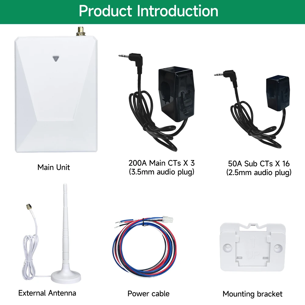 Tuya Wifi 3 Phase 4 Wire Smart Electricity Meter 200A 300A 3 Main CT+50A 16 Sub CTs KWH Meter Bidirectional Measure Solar Energy