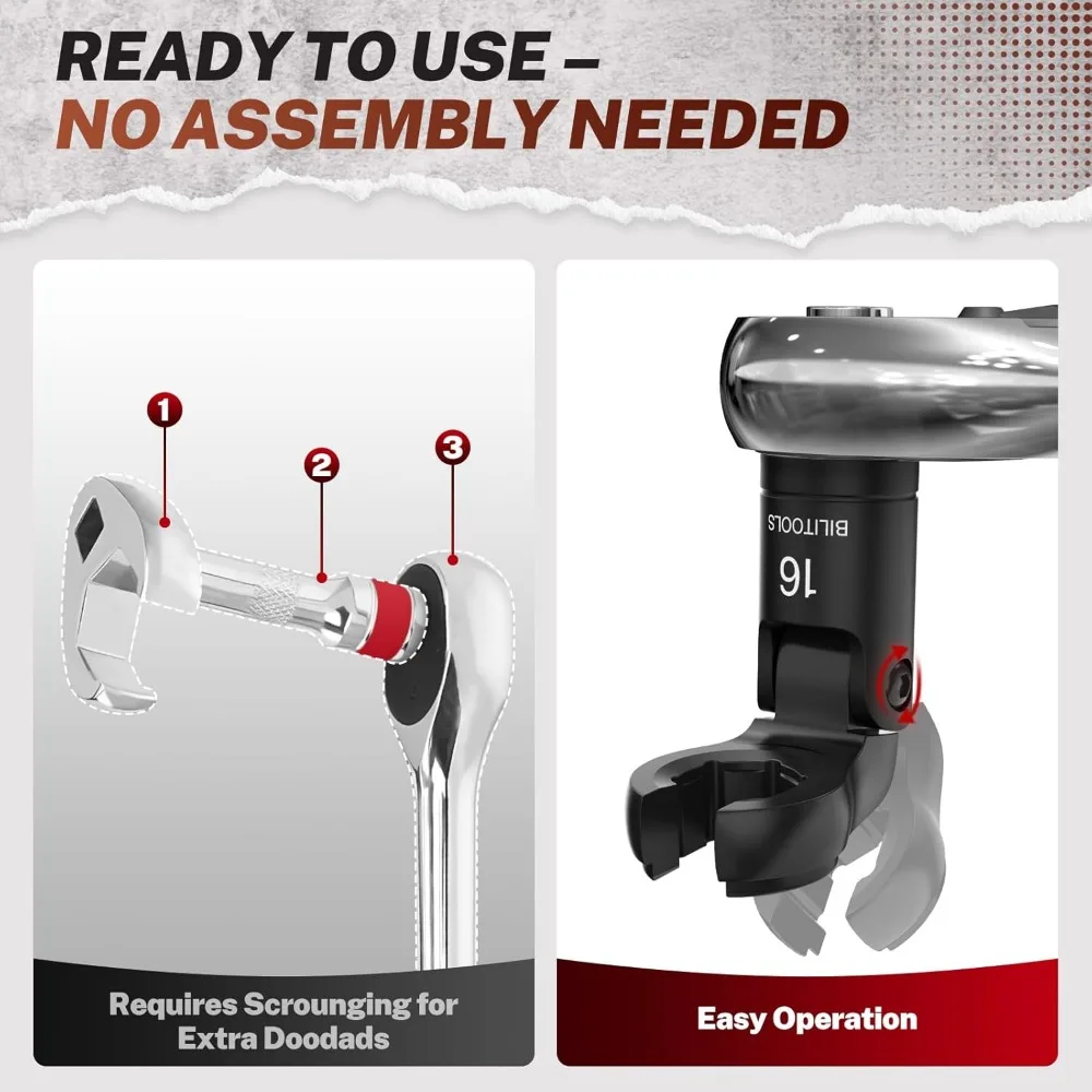 Juego de llaves de pie con cabeza flexible, 6 uds., enchufes métricos de accionamiento de 3/8 "y 1/2" para líneas de combustible y hidráulico con caja de almacenamiento