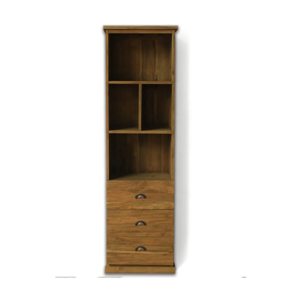 Teak reclaimed wood small display case 3 drawers