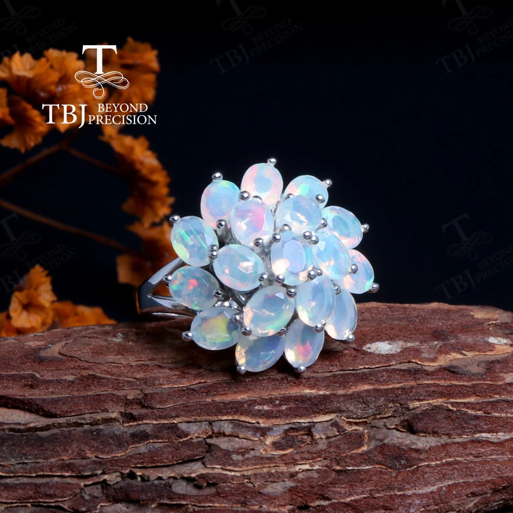 

Luxury Opal silver ring flower design 925 sterling silver natural real gemstones quality jewelry for women party banquet gift