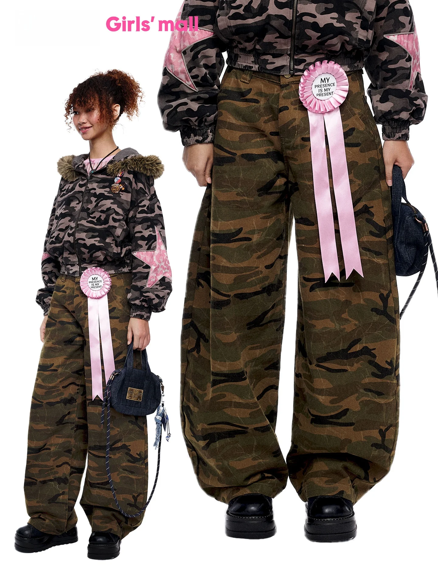 

MOF Original Design Camouflage Casual Pants Women's Loose Wide Leg Workwear Trousers Winter Comfortable Cotton Straight Cut