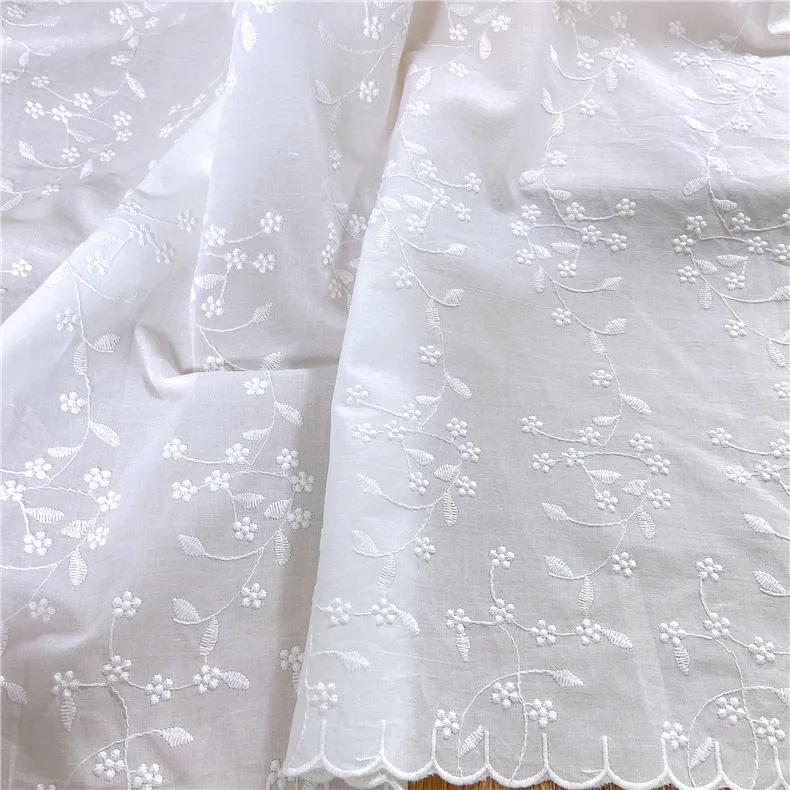 Embroidery White Lace Fabric Pure Cotton By The Yard for Wedding Dress Fashion Skirt Sew Hollow Cloth Summer Textile