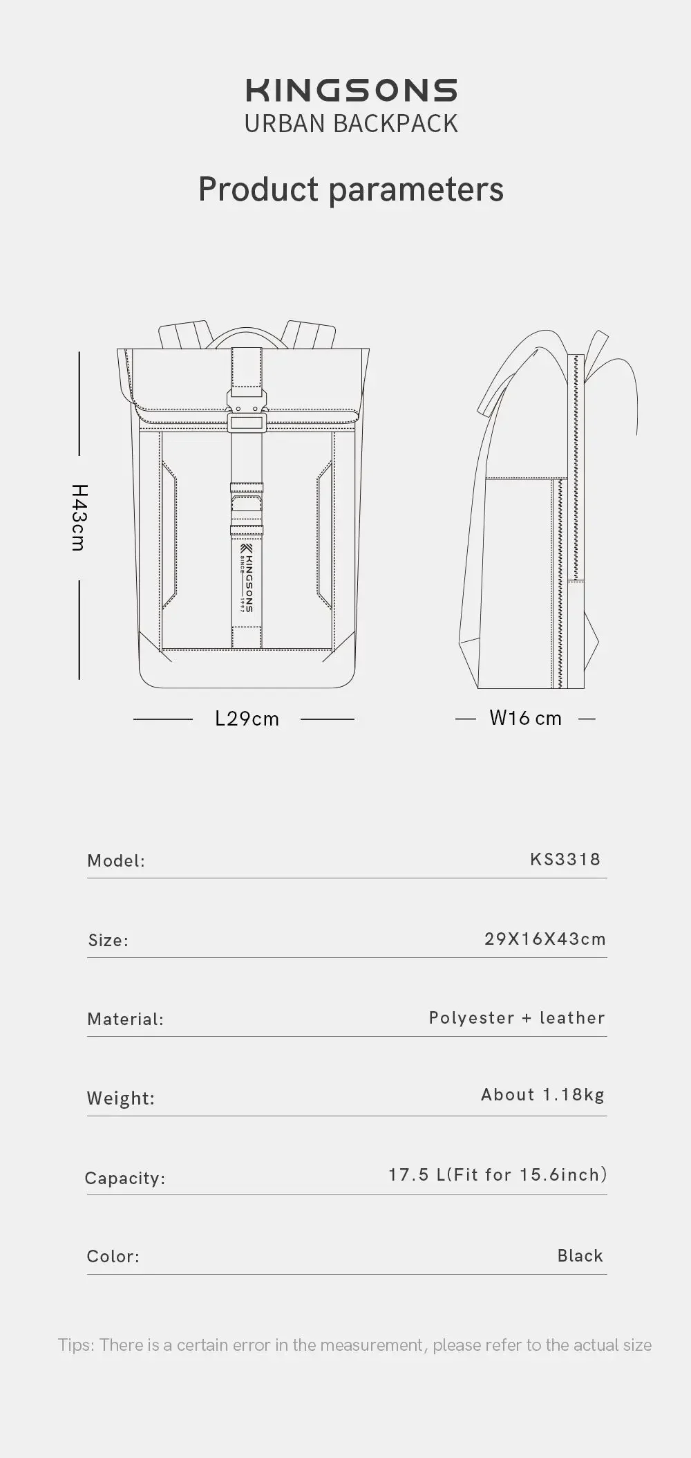 Kingsons Urban Style Backpack For Men 15.6 inch Laptop Business Travel Backpack W/ Usb Charging Port Waterproof Wear-resistant