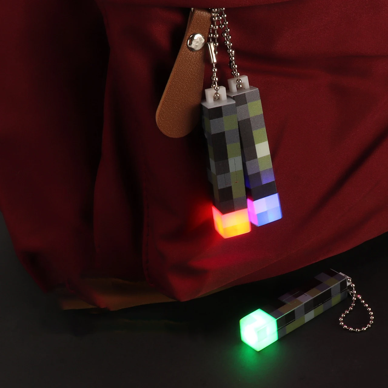 Fun Pixel Wind Design Mini Torch Keychain LED Flashlight USB Rechargeable Night Light Game Model Toys Backpack Pendant Fans Gift