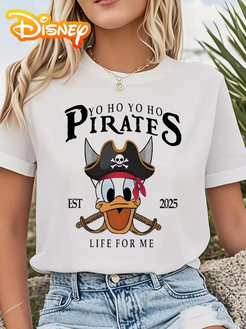 

2025 New Disney Pattern Printed Unisex Street Fashion Trend Short Sleeved Pure Cotton Round Neck T Shirt