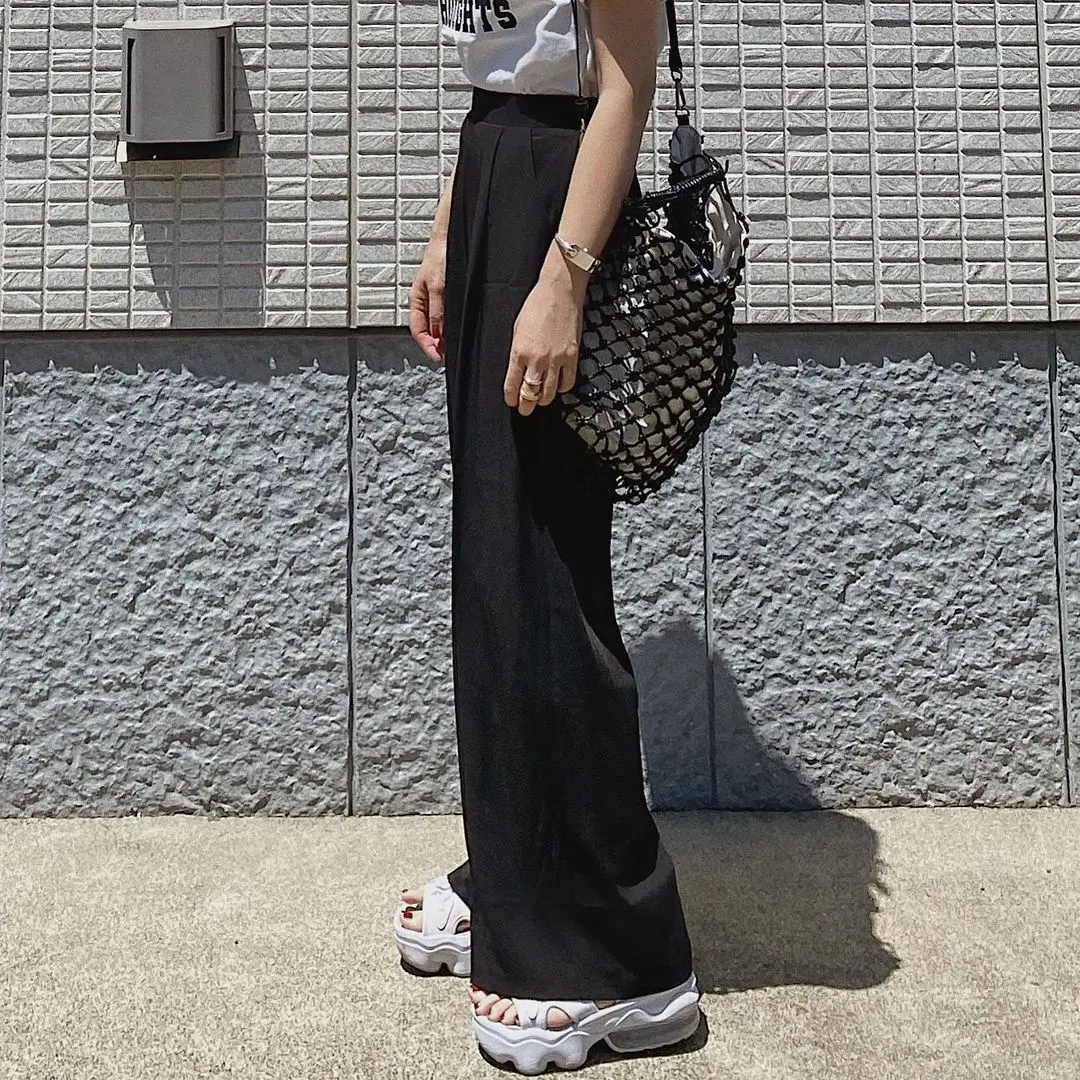 

Широкие брюки с высокой талией, женские повседневные длинные брюки с эластичной резинкой на талии, весна-лето, новинка, корейская японская мода